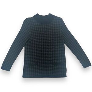 Vintage Talbots Black Gray Houndstooth Merino Wool Sweater Size Small Petite